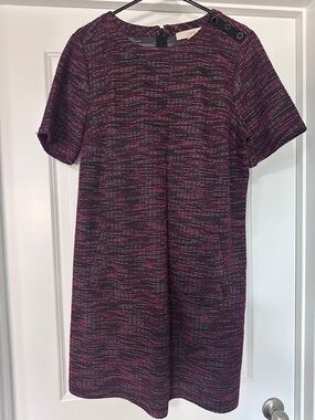 LOFT Red & Black Heather Short Sleeve Tweed Shift Dress